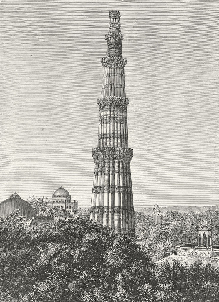 INDIA. Area of Delhi Tower Kutab c1885 old antique vintage print picture